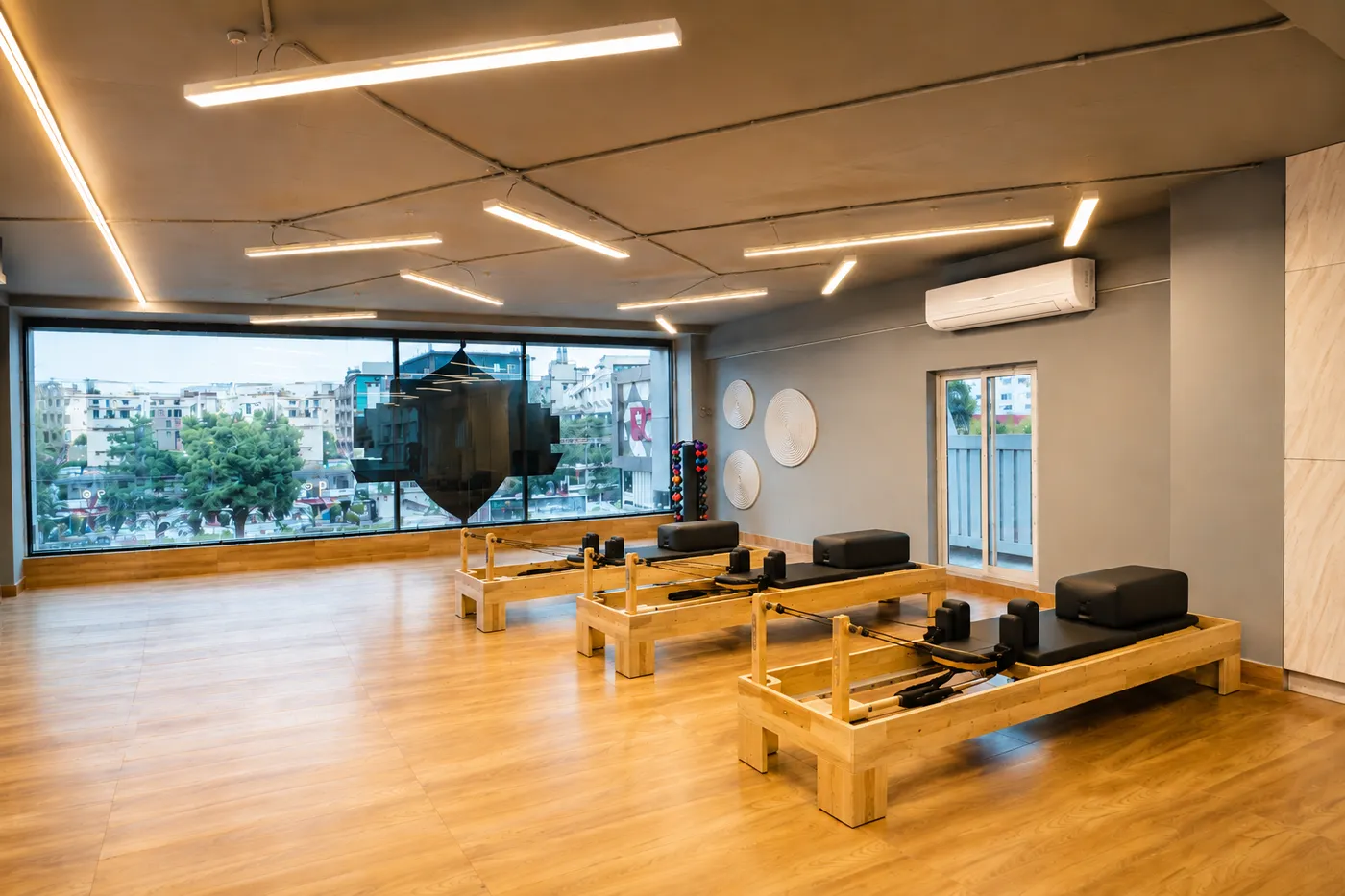 A group fitness class in the studio at V2 Fitness Zone Miyapur