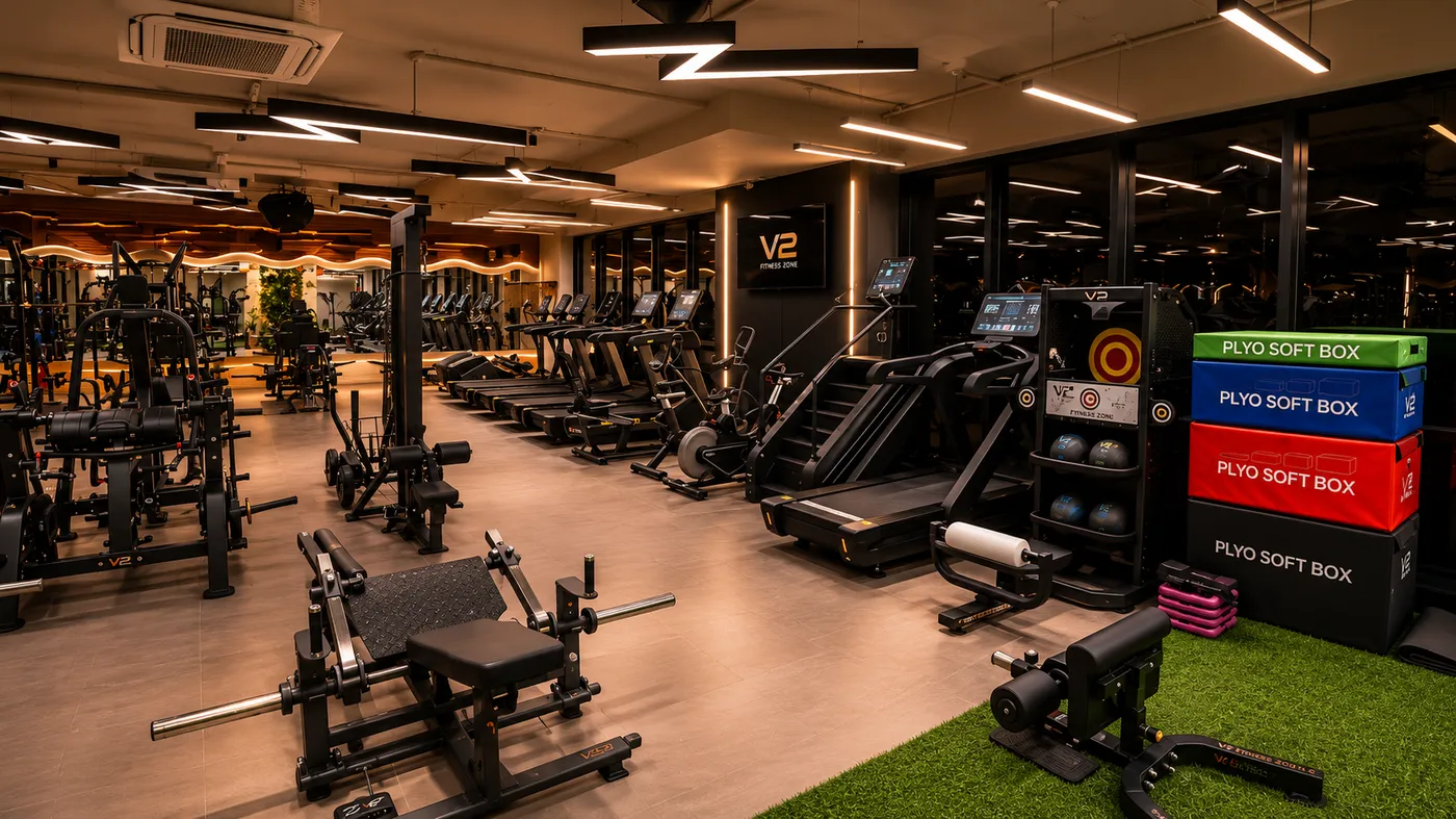 Members training in the MoveStrong CrossFit and strength zone at V2 Fitness Zone Secunderabad