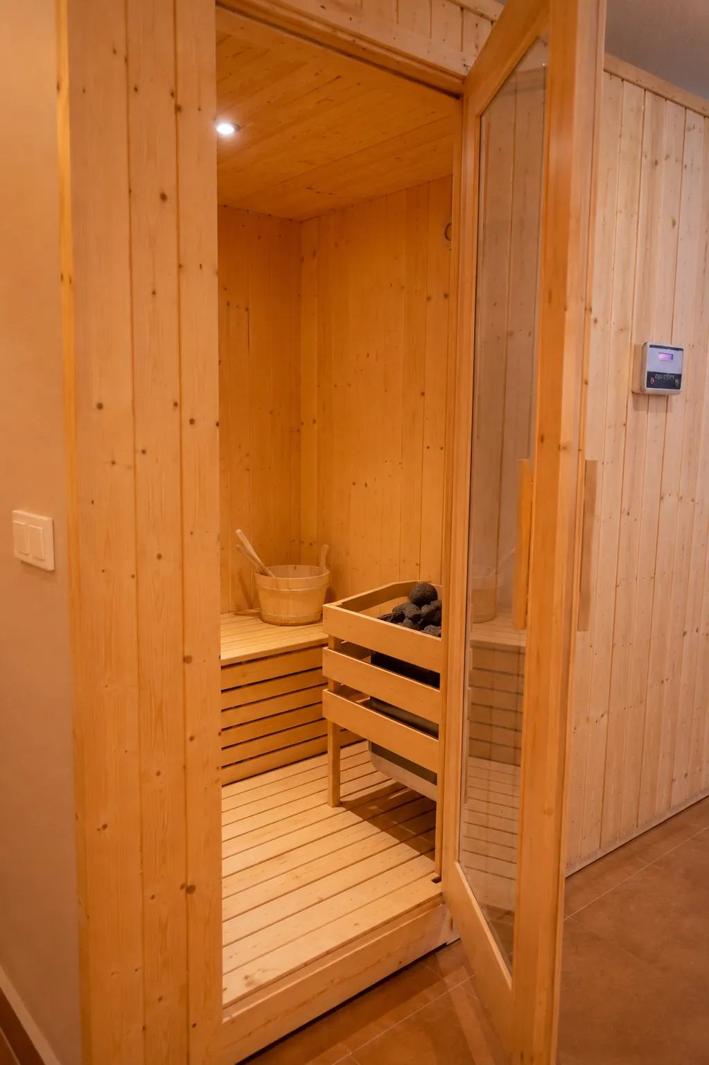 The dry sauna in the V2 Fitness Zone recovery suite